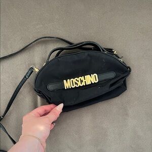 Vintage Moschino Black Non Crossbody Bag with Gold Logo Hardware